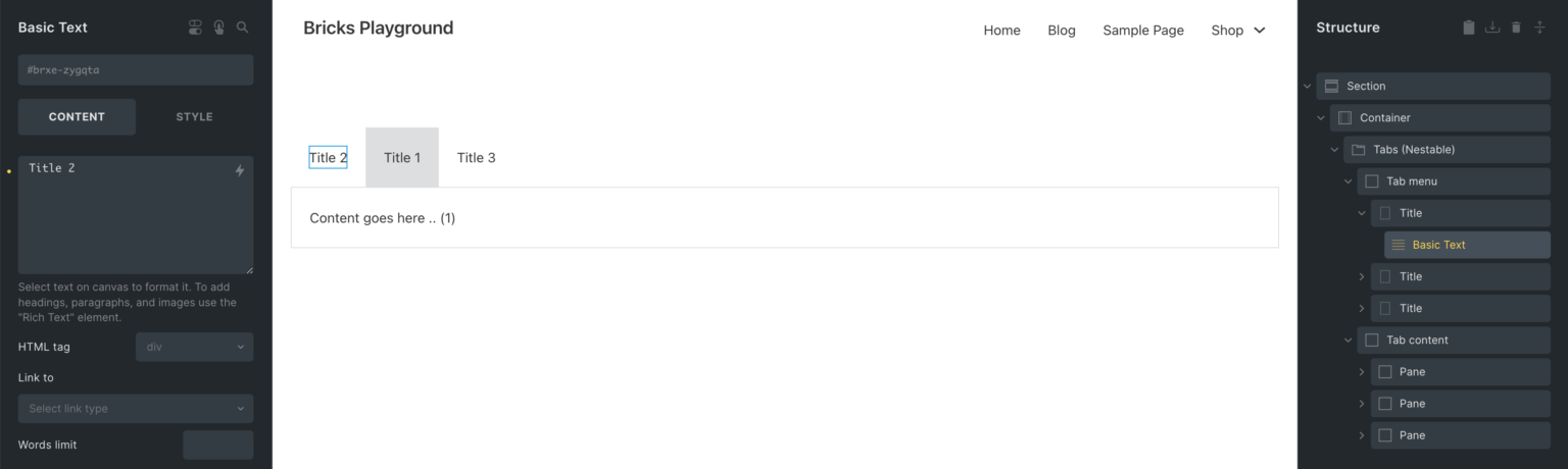 Setting Active Tab in Bricks' Tabs (Nestable) Element - BricksLabs